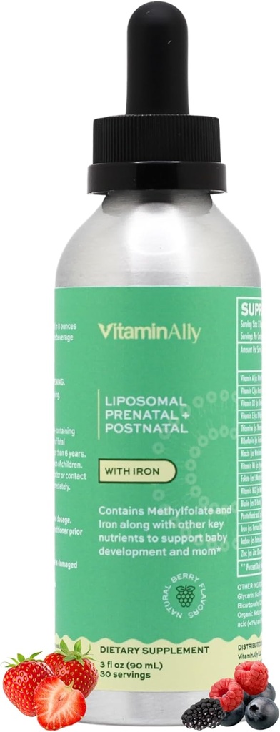 Liposomal 液态产前+ 产后多维生素 与铁 → 非GMO| 糖 无糖 → Gluten Free| 容易吞 → 支持婴儿发育和妈妈 + 30天供应 → 3 Fl OZ