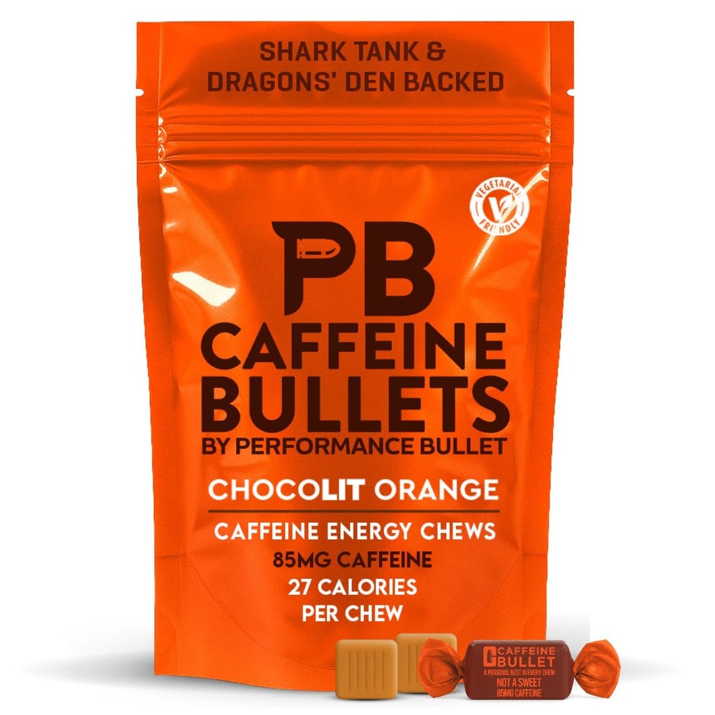 咖啡因子弹能量 厨师-巧克力橙. 40 *85mg - 更快踢过药丸,宝石和胶类. Sport Science for Running, Cycling, Gaming & A PreWout Endurance Boost.