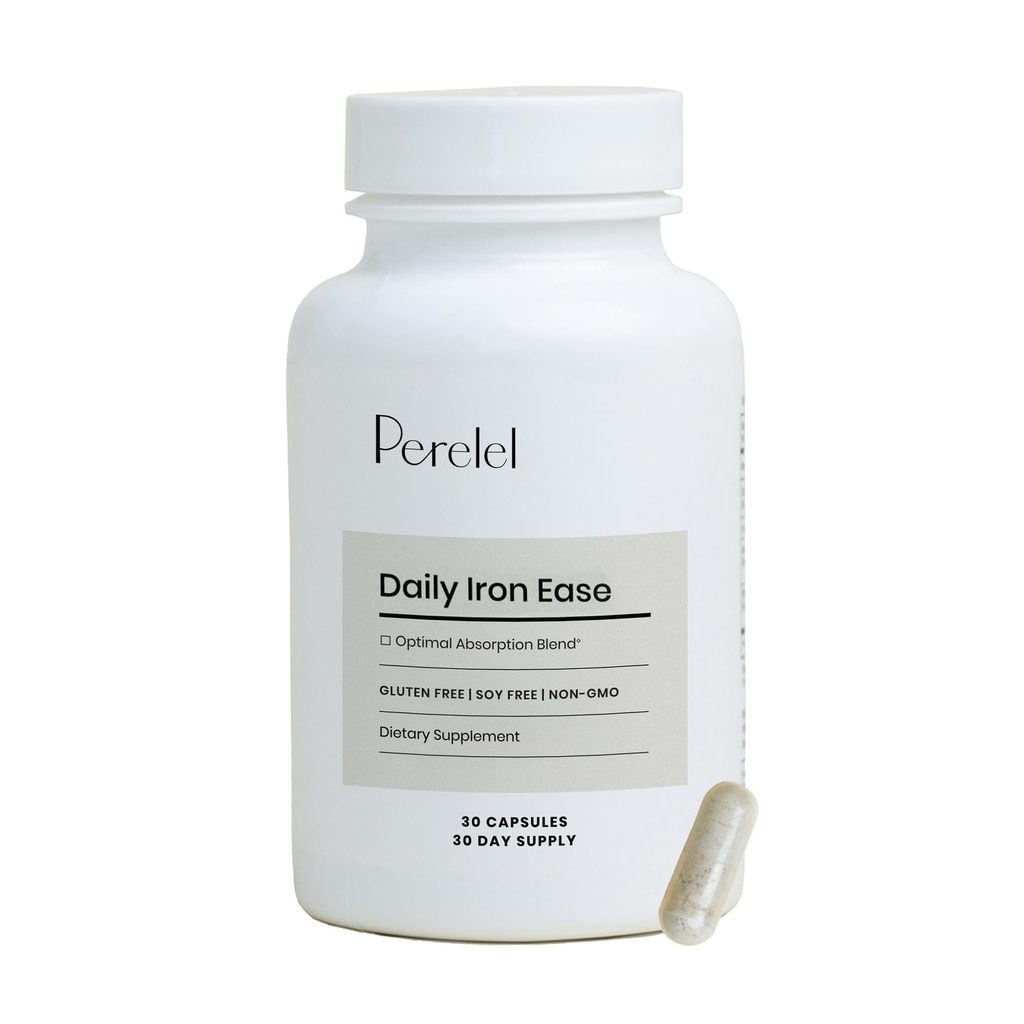 Perel Daily Iron Ease, 15MG 配有镁,维生素C, & Vitamin B12 配有营养和能源支持, 女性和男性配有卡普尔, 大豆, 乳品和葡萄糖免费, 非转基因蛋白, 30 Pills