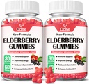 儿童与成年人的有机老年莓(Gummys for Kids and Adults) - Sambucus Black Elderberry Gummys + Zinc和维生素 C & D3 支持免疫性防御肌肉强健性口腔健康[60 Counter of 2].