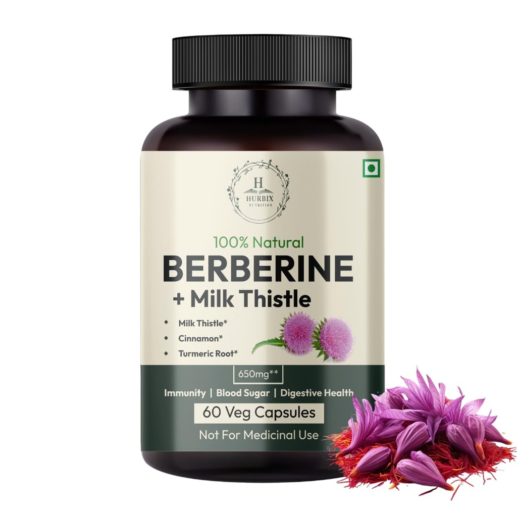 Hurbix Berberine - 1300 mg QQ 5 in 1 增强式配有牛奶硝酸盐,Turmeric & Cinnamon → Premium high-poten Profile → 60 Capsules