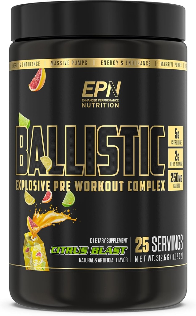 BALLISTIC 预选工作 ##1 新的预选工作粉 W/ Nitric Oxide Booster, 电解质, 咖啡因和诺特罗西克 → 胰岛素泵, 聚焦, Stamina, 能量, 男女水分 - Citrus blast