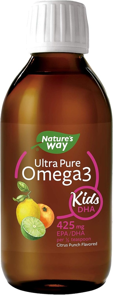 自然之路 超纯奥米加-3 儿童 DHA液体鱼油补充品 Citrus Punch Flavor, 8 Fl Oz