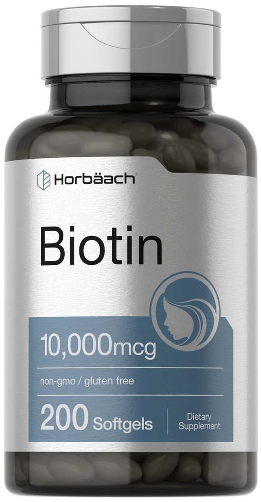 Horbaach Biotin 10000 mcg → 200 软胶 配有维生素 B7 → 美容配方补充 → Non-GMO & Gluten Free