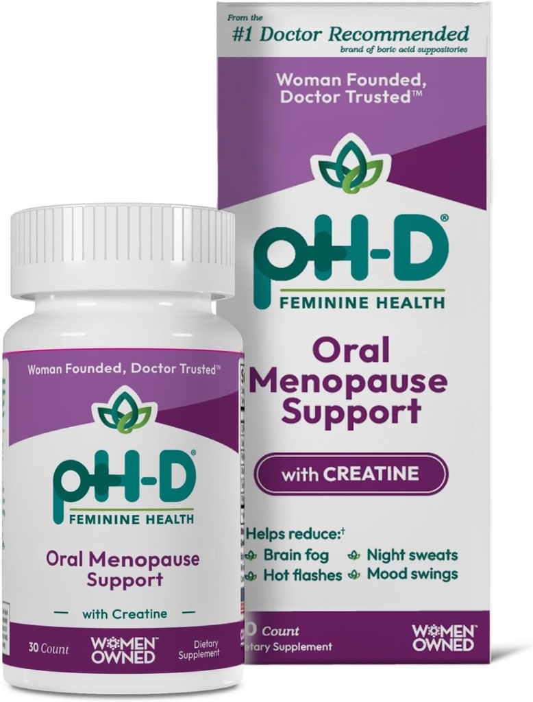 pH-D Feminine Health Support - Holistic Menopause Support - Oral Supplement with CON-CRET Concentrated Creatine, Sage, Rhodiola, and Black Cohosh - 30 Count