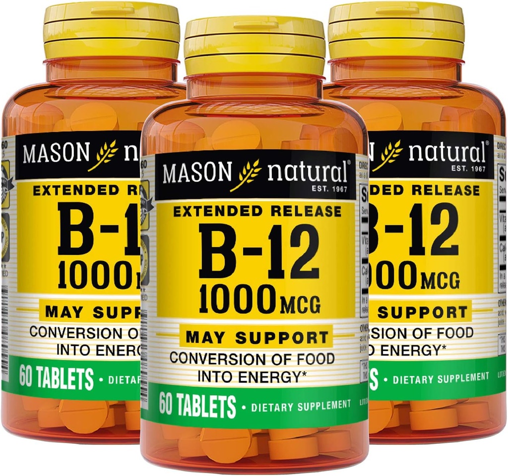 MASON NATURAL B-12 1000Mcg Cyanocobalamin 扩展释放片,60-Count Bottles(第3包)