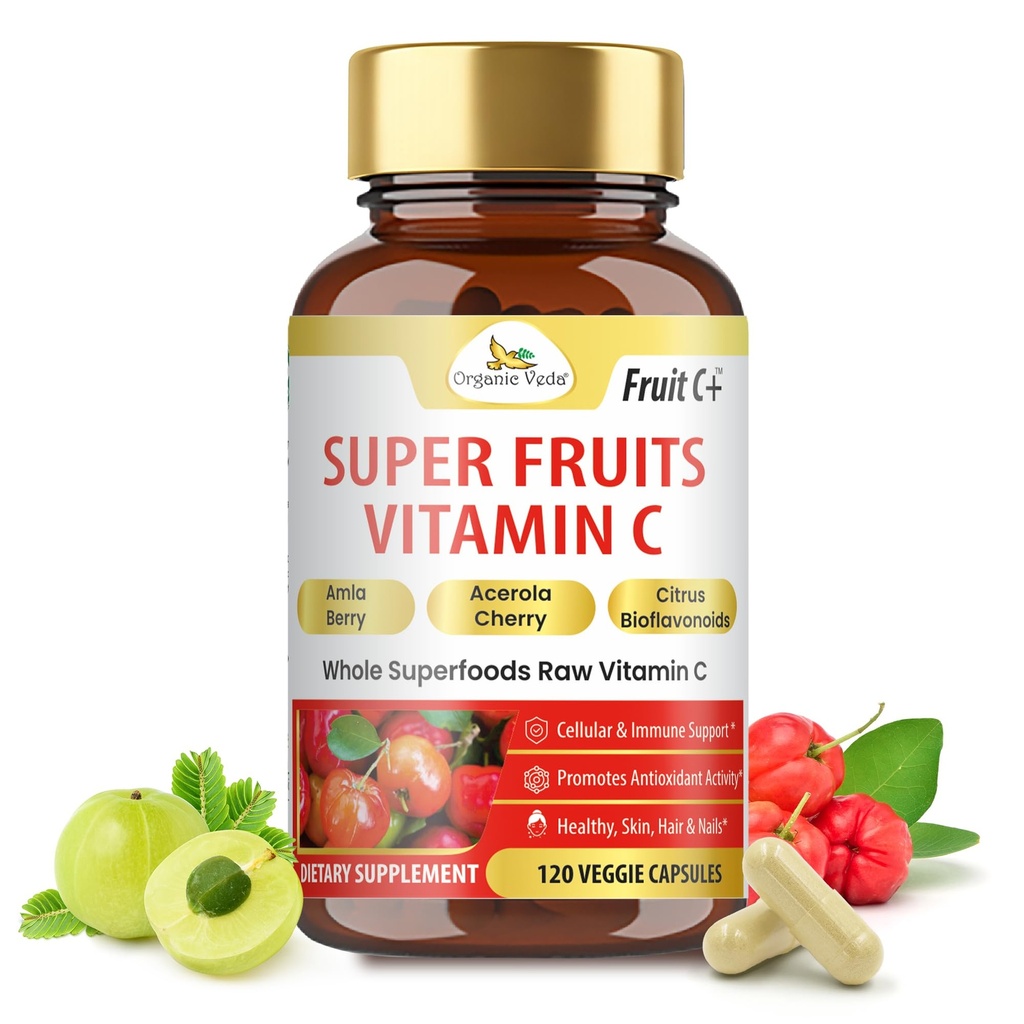 含有Acerola Cherry & Amla Berry的维生素C卡普尔-含有Citrus Bioflavoids的全食天然维生素C补充剂,用于豁免、细胞和皮肤健康 -- -- 120维根药丸