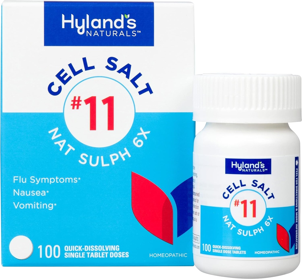 Hyland的11号细胞 盐 Nat Sulph 6X 平板电脑 冷和流体医学 Nausea Relief 快速溶解平板电脑 100 Counter