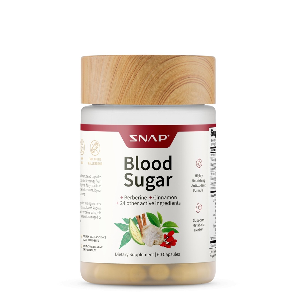 Snap 补充血糖 与柏柏林,CoQ10,肉桂,Alpha Lipoic Acid 和 Gymnema 一起支持健康血糖,Metabol健康与能源,无糖,60卡普尔