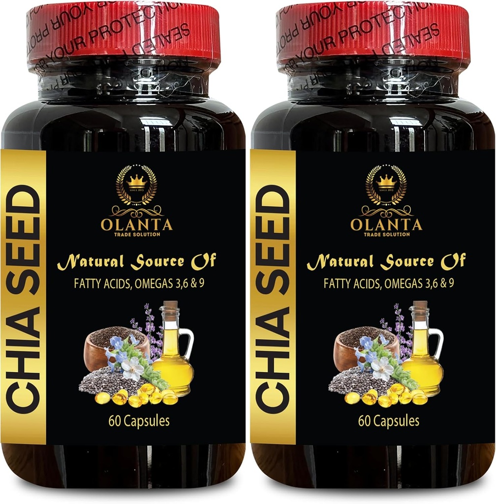 CHIA种子补充剂——Chia种子提取药片,体质建设消化剂补充剂,Omega-3,高纤维和蛋白质源,基本脂肪酸——2瓶120盖