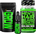 胡子生长袋w/Grow XXL 胡子油/男性胸毛生长系统+最大强度 62万mcg 14-in-1 BIOTIN 胸毛生长维生素 男性-在美国制定