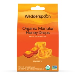 Wedderspoon 有机玛努卡蜂蜜滴,蜂蜜和艾奇纳西亚,20 Counter (Pack of 1) 新西兰真蜂蜜 用于干喉的完美补救措施