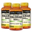 MASON NATURAL Valerian Root 500 mg, 6个月供应,自然睡眠援助,促进健康和休息睡眠,草药补充,3 Pack
