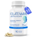 FolateMexx L-Methylfolate 7.5mg, 90 Capsules – 医生为妇女和男子编制的甲基Folate补充剂 – 能源、Mood和焦点的高潜力5-MTHF – 非GMO,Gluten-Free(3-Month Supplement)