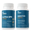 Tobias Alpha GPC 博士和消化酶 - 支持认知功能和每天的Gut Health 与 Bioblicable Choline 补充与 Premium Enzyms 用于消化, Non-GMO