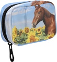 Fustylead Brown Horse in Sunflower Field and Blue Sky Pill Organizer Case with Zipper 2 Times A Day for Vitamin and Supplement, 7 Day 旅行组织者医药案 青天丸组织者案 齐珀2时代 维他命日与补充品 7日旅行组织者医药案