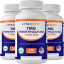 维生素TMG补充剂1000mg - 三甲基甘氨酸 - Betaine Anhydrous - 120片 - 120 service - 非GMO & Gluten Free(3瓶)