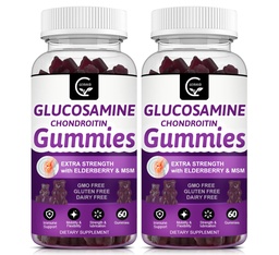 GORNVB Glucosamine Chondroitin Gummys配有MSM和长老莓的外力-灵活性支持,成人、男女抗氧化剂免疫辅助剂-60 Condroitin Gummys(2包)