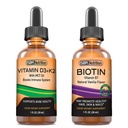 SBR 营养 D3+K2 和 Biotin Bundle 维生素 D3K2 (MK7) 液体滴, 辣椒薄荷, 1oz → Biotin 5000mcg 液体滴, Vanilla 2oz → 成人与儿童 → | 非GMO, Gluten Free
