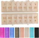 Foldable Pill organder 2 Times a Day w/Etched Labels - 双保护与便携式周刊 AM PM Pill Box, 7日药盒,大型旅行药盒 for Week Daily Supplement Vitamin - Khaki