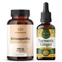 HERBAMAMA Ashwagandha和Turmeric Ginger Kit - 1500 mg Ashwagandha Root Capsules & Turmeric Ginger Tincture 2 fl oz - Vegan,非GMO,糖和无酒精 - 2包