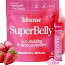 Blume New SuperBelly Gut Health and On-The-Go 水上包装,无糖,配有Prebiotics,Probiotics,苹果苹果苹果醋醋,维生素C,以及电解质,草莓Hibiscus,15棒