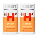 Habit Energy Supplement 2 Pack (120 Capsules) - 新外观,支持能量,精神警惕和焦点,天然咖啡因,维生素B&C,绿茶提取,Vegan,Non-GMO