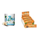 ALOHA Organic Plant-Based Protein Powder Vanilla 19.6oz, Protein Bars Peanut Butter Chocolate Chip 1.98oz Pack of 12 Bundle