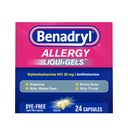Benadryl Liqui-Gels过敏性医学,无染色液Gel Capsules,25毫克二苯胺HCl抗希斯胺,用于缓解过敏和冷症状,如Runny Nose和喷嚏,24厘米