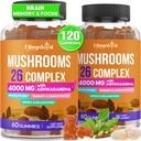 成人蘑菇包,4000mg,记忆和焦点的大脑补充,26 in 1 蘑菇包,配有 Ashwagandha & Lion's Mane, Turkey Tail, Reishi, Cordyceps, Organic, 120 Count