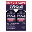ZzzQuil 液体、最大强度疼痛救生器、夜间睡眠援助液体、Acetaminophen 1000mg、二苯胺50mg CHI、非海比特成型、午夜贝里火焰、2包、24FL OZ