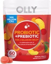 OLLY Probiotic + Prebiotic Gummy,消化支持和Gut健康,5亿CFU,Fiber,成人可嚼补充品,Peach,Case Pack