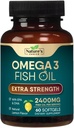 Omega 3 鱼类石油补充剂 2400 mg - 三重强度EPA & DHA 鱼类石油补充剂 Omega 3 基本脂肪酸补充剂 Softgel, Brain & Heart Health Supports, Gluten Free 非GMO, 60 Softgels