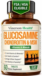 Glucosamine Chondroitin MSM 补编 – 男女高级联合补编 w/Glucosamine Sulfate 1000mg,Chondroitin Sulfate & MSM,维生素B12和更多用于联合健康 – FSA 合格