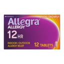 Allegra 成人12Hour过敏药片、非昏睡室内和室外过敏药片、60毫克Fexofenadine HCI Antihistamine Pill,12Count