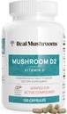 真正的蘑菇 D2来自Shiitake & Agaricus – Vegan 蘑菇类补充剂 D – 全面健康支持维生素 – 有机,非GMO,1000 IU – 120 功能性蘑菇