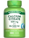 Nature's Truth Calcium 配有维生素D3的 Citrate + 100 Caplets → Vegetarian, Non-GMO & Gluten 免费补充