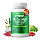 Citrus Bergamot 补编 - 15-in-1 天然混合剂,配以红叶大米 Hawthorn 橄榄叶 无奥多尔克 蒜皮 Turmeric Ginger Fenugreek - 150 Counter - 在美国制作和试验