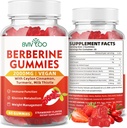 Berberine Gummys,Sugar Free 2000mg High Potency Berberine HCI 补编,加锡兰肉桂,女性和男性的牛奶硝酸盐,免疫系统和代谢支持-60 Gummys