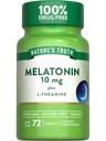 Nature's Truth Melatonin 10 mg + L- Theanine + 72 平板电脑 最大力量 + Vegan, Non-GMO 和 Gluten 免费补充