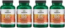 Swanson B6 Pyridoxine - 维生素补充剂促进心血管健康与能量代谢 - 自然公式促进整体健康 - (250卡普尔,每包100毫克) (4包)