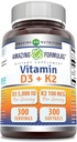 神奇的维生素D35000 IU配有维生素K2100Mcg + D3 + K2 复合增量 + 软胶 → 非GMO → Gluten - Free → 美国制造(1 Pack, 300 Count)