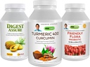 Andrew Lessman 3 产品文摘包 - 30 Capsules Each of Turmeric 400 Curcumin, Digest Assure & Ultimate Flora. 支持和加强健康消化过程。