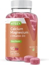 Viteey Calcium Gummys 配有维生素D3和镁补充骨质健康 - 女性和男性可选钙补充剂 - Gluten-Free,非GMO - 90 Counter