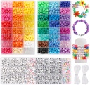 Quefe 3960pcs 友谊赛马标本 制作 Kandi Beads 套装48 彩色 24pcs 塑料彩虹套装 1560pcs 字母标本 20 Meter Elastic Threads 工艺珠宝 Necklace