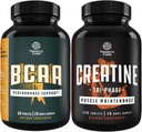 支链氨基酸补充剂和高强度三聚氰酸酯药丸-Vegan BCAA Capsulles 工作后肌肉恢复和生长支持-肌肉质增益器和肌肉恢复
