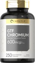 Carlyle GTF 铬 600 mcg → 250 capsules → 非 GMO, Gluten Free