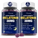 Melatonin Gummys 30 mg for 成人: 最大力量 Melatonin 与 L- Theanine, Ashwagandha, MSM, Vitamin D3 & Zinc - 非哈比特成型, 自然混合莓 Flavor 60 Counter (Pack of 2) 的 最大力量 Melatonin 补充.
