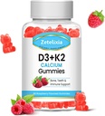 无糖维生素D3 K2 Gummys,维生素D3 2000 IU,K2(MK7)120 mcg,含维生素D3的钙600 mg,支持B0ne & Immune健康,Vegan,Gluten Free,Raspberry Flavor,60 Counter
