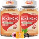 无糖维生素C + D3 + 锌 成人50 +,9 in 1 Immune Defense Supplies 配有 D3 5000IU, 长老莓, Echinacea, Mullein Leaf for Boust 豁免, 动力抗氧化剂, Vegan (Pack of 2)